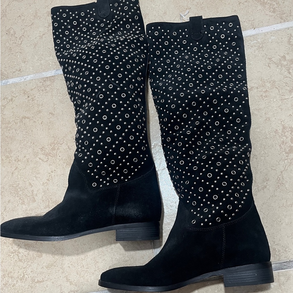 Michael Kors Black Suede Over the Knee Boots with Studs